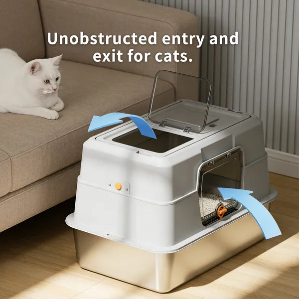 Must-buy Fully Enclosed Stainless Steel Cat Litter Box, Odor-proof