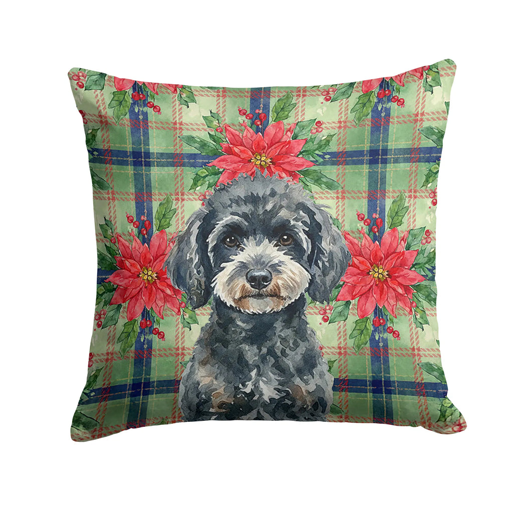 Miniature Black Poodle Christmas Poinsettias Throw Pillow Decorative
