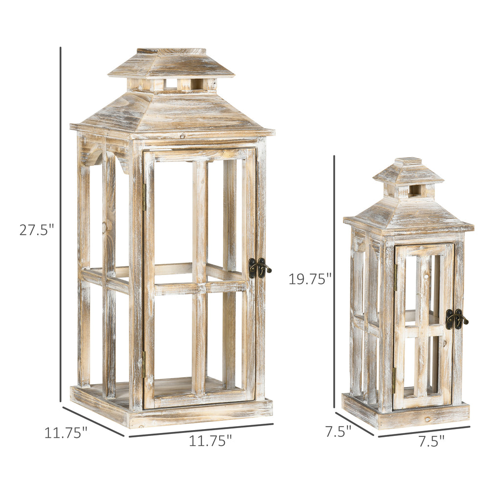 2 Pack 28"/20" Large Rustic Wooden Lantern Decorative, Indoor/outdoor