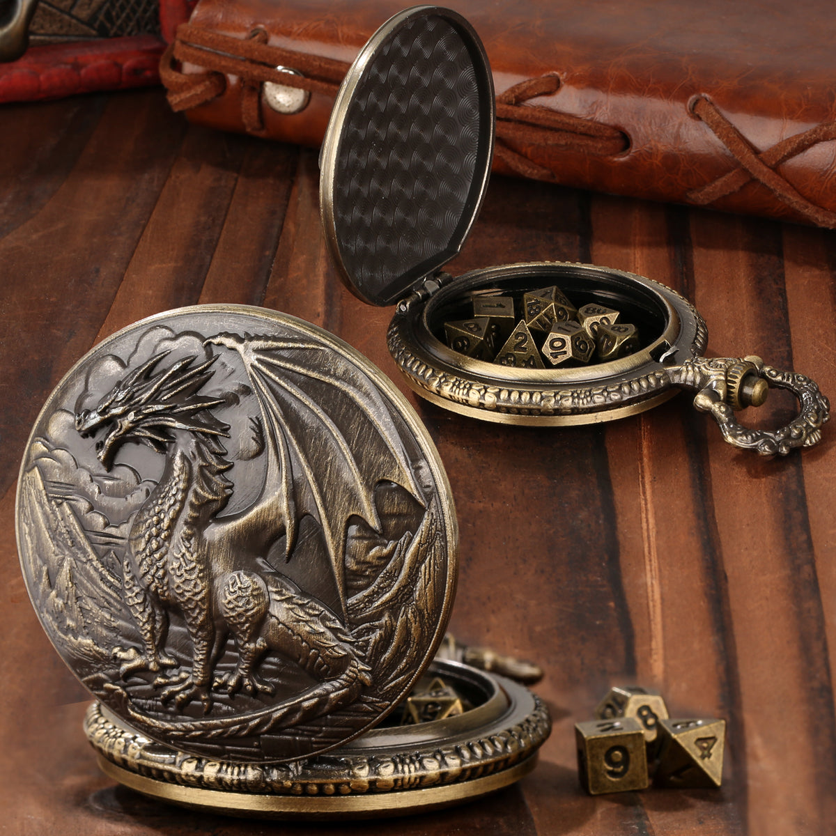 Dice Set With 3D Carved Pocket Watch, Equipped With 7-piece Polyhedral