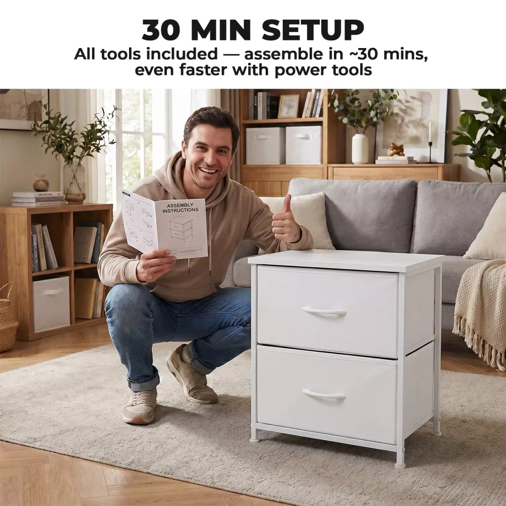 2/4-Drawer Dresser With Metal Frame & Wood Top, Fabricstorageorganizer