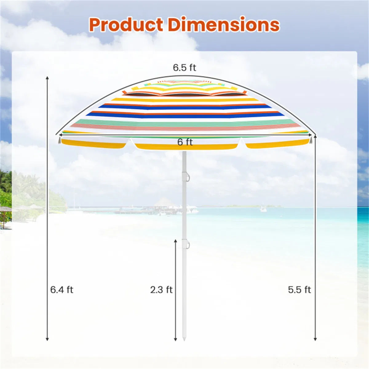 6.5ft Portable Beach Umbrella - UPF50+ Sun Protection , 3-Section Easy