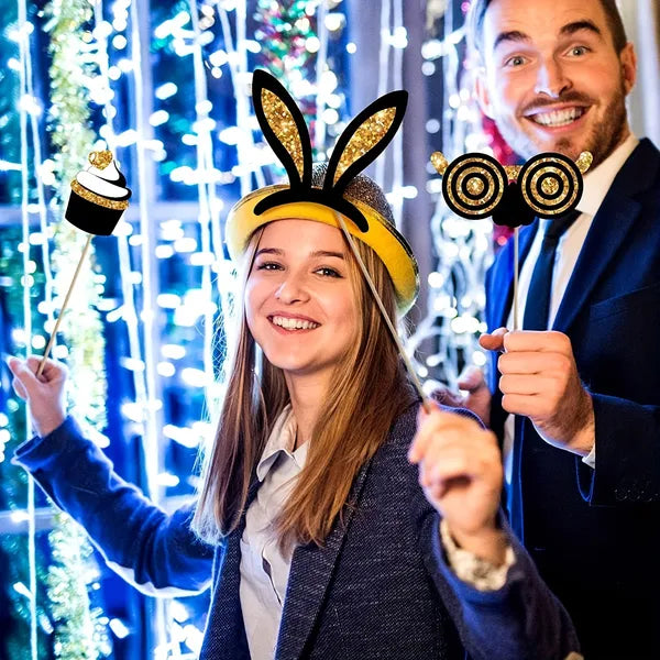 24 Pcs Party Photo Booth Props Party Picture Pose Supplies Gold