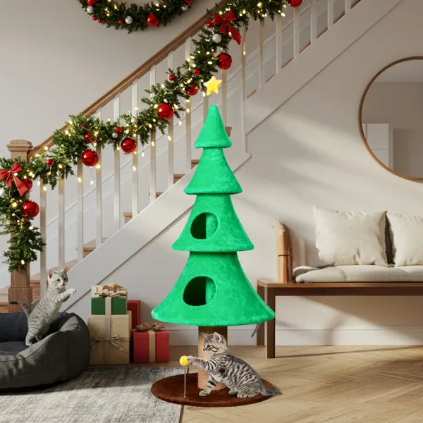 59in Large Tall Christmas Tree Cat Tower With 2 Cat Condos & Scratching