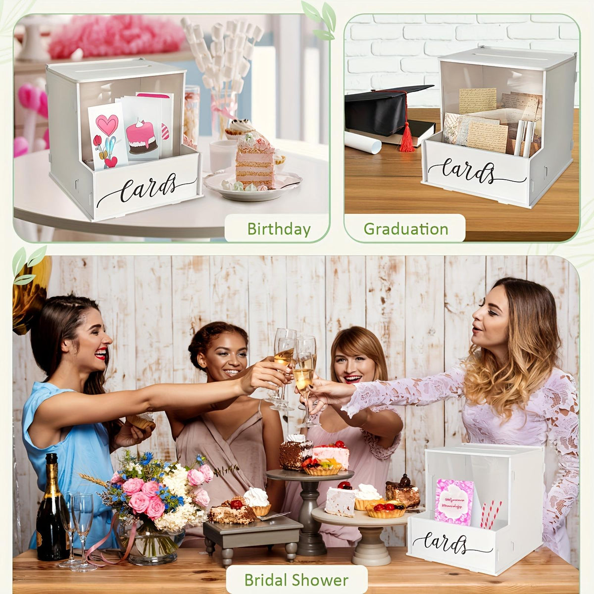Elegant White PVC Rectangular Wedding Card Box With Lockable Lid