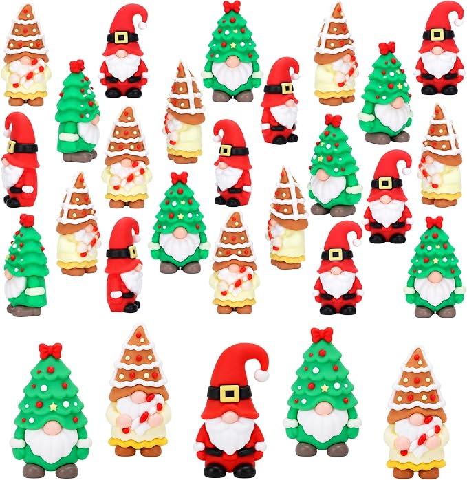 30-Piece Mini Christmas Gnome Figurines, Tiny Santa Ornaments