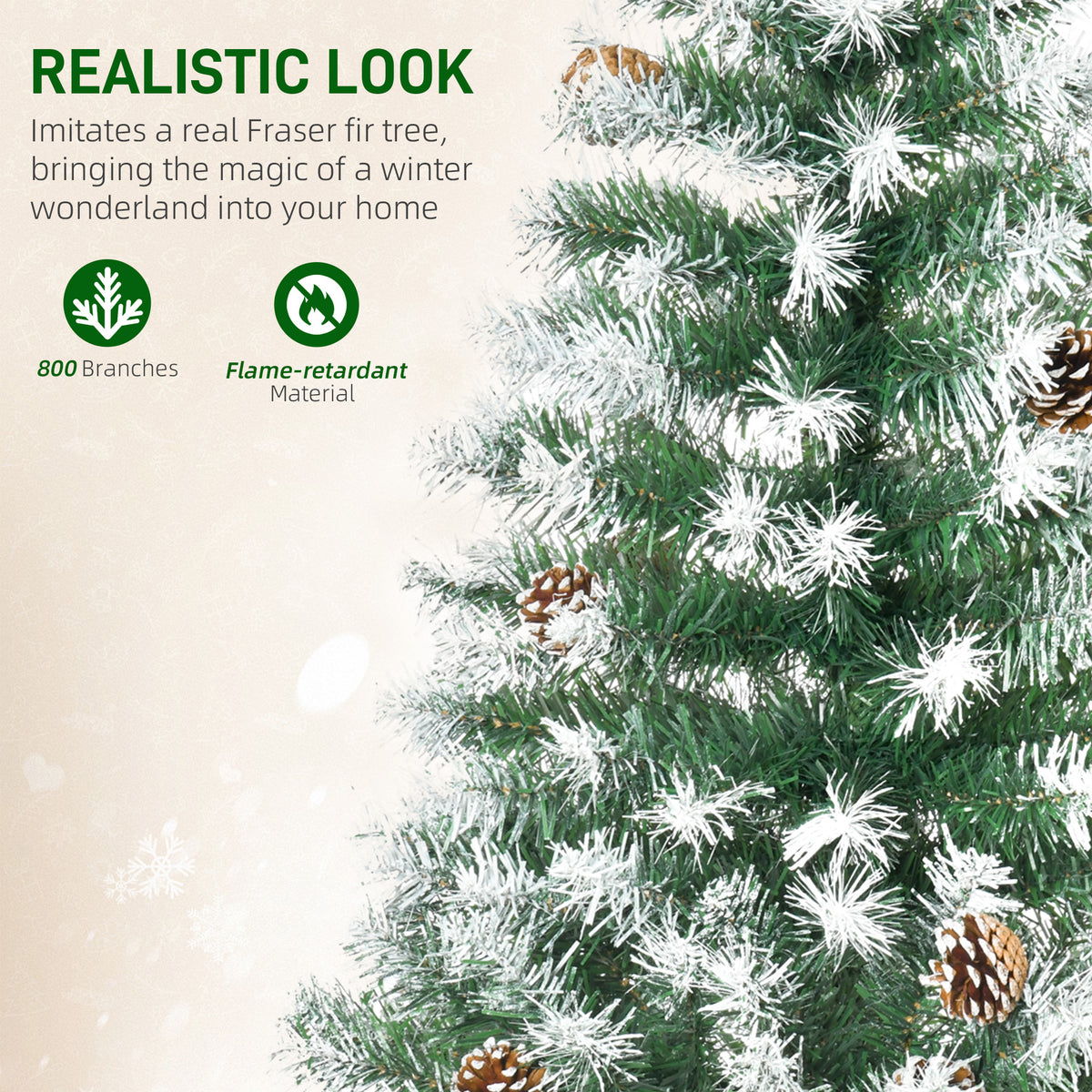 6ft Unlit Snow-dusted Full Fir Artificial Christmas Tree With Realistic