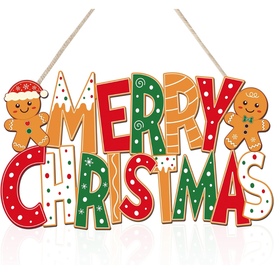2Pcs Wooden Gingerbread Man Christmas Door Signs, Merry Christmas Decor