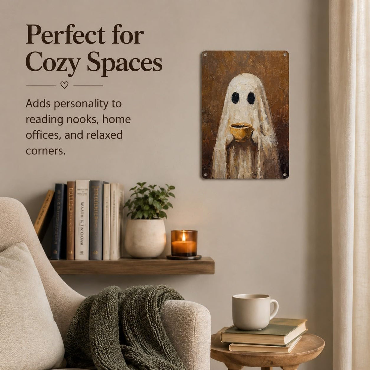 8x12 Inch Funny Ghost Coffee Metal Sign Vintage Halloween Wall Decor