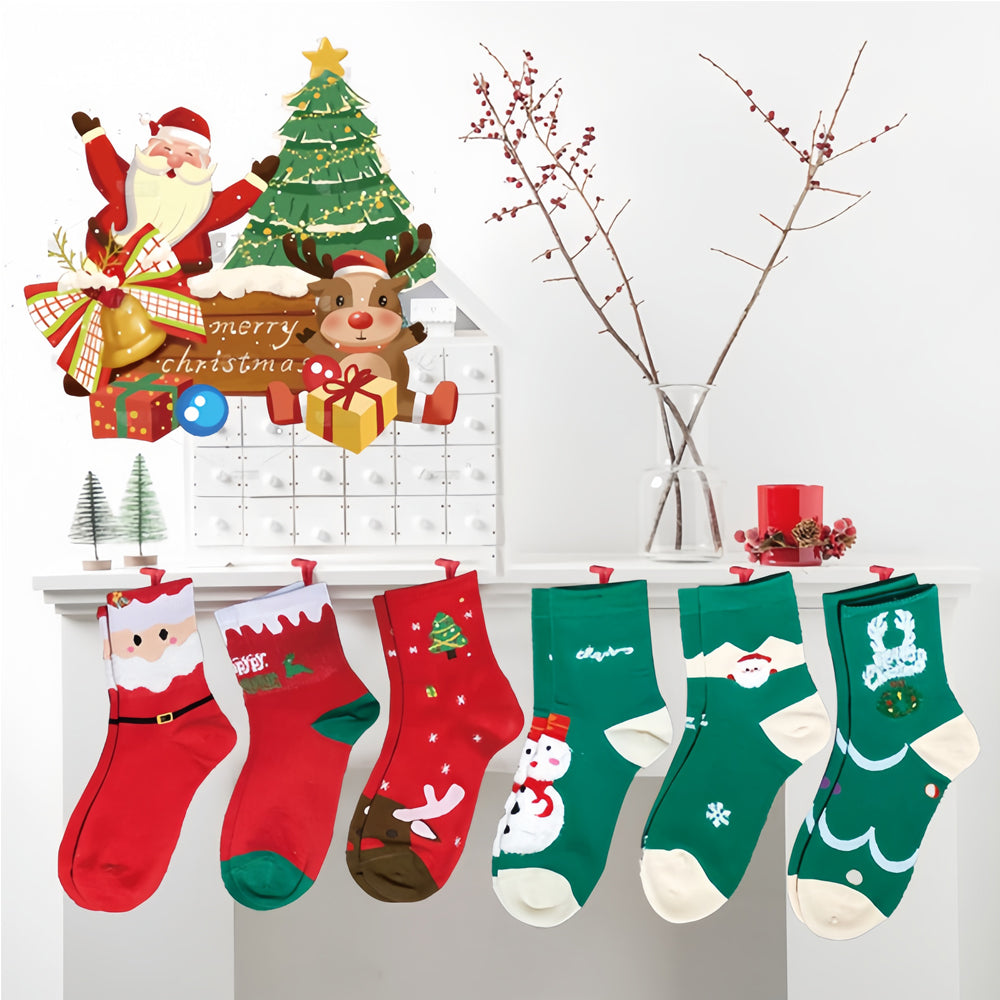 6 Pairs Christmas Stockings Gift Set - Soft Plush Xmas Stockings
