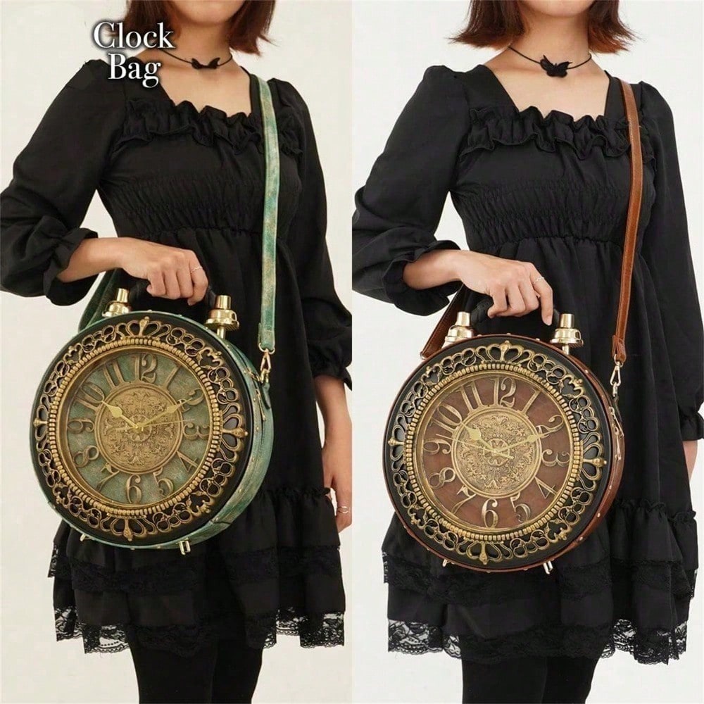 Retro Clock Shaped Crossbody Purse Handbags Women Shoulder Bag Vintage