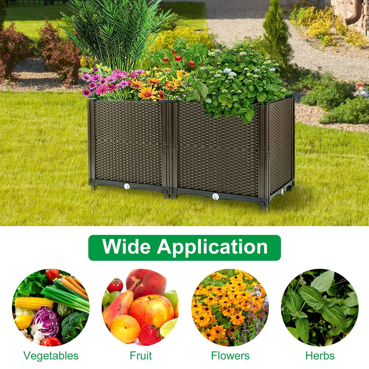 Raised Garden Bed Plant Growth Box With Self-watering System For Garden
