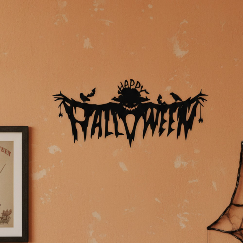 Happy Halloween Metal Sign Wall Art Spooky Hanging Decor Indoor Home