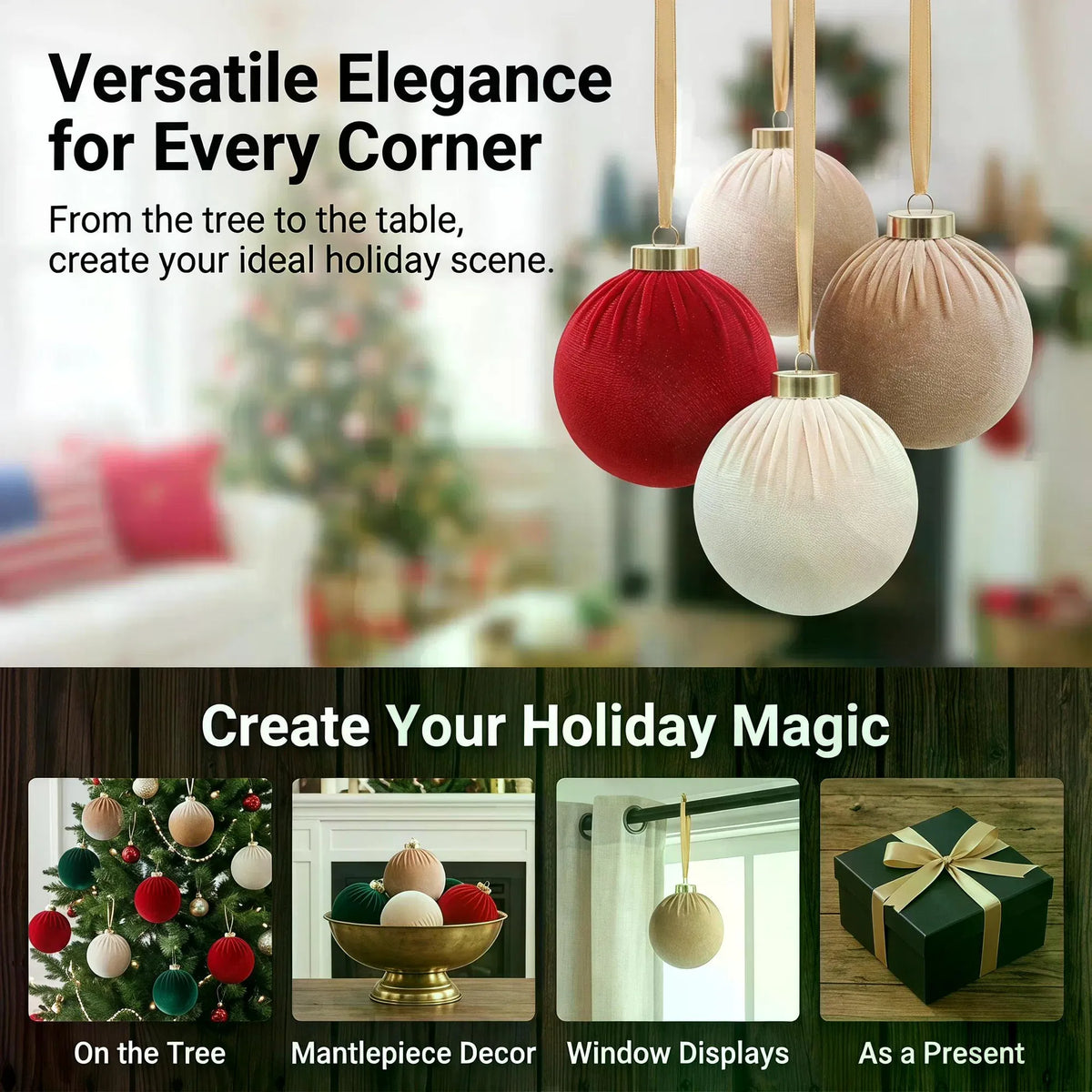 12-Piece Velvet Christmas Ornament Set, 80 mm