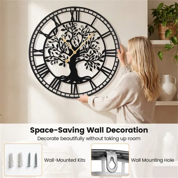 Black Tree Of Life Decorative Wall Clock, 27' Non-ticking Quartz