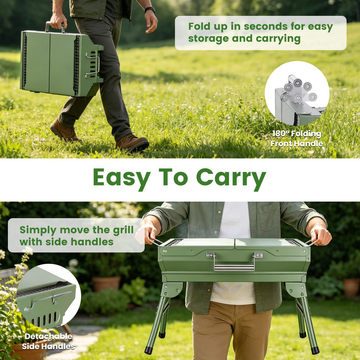 Foldable Charcoal Grill Portable BBQ Grill With Storage Shelf, Carry