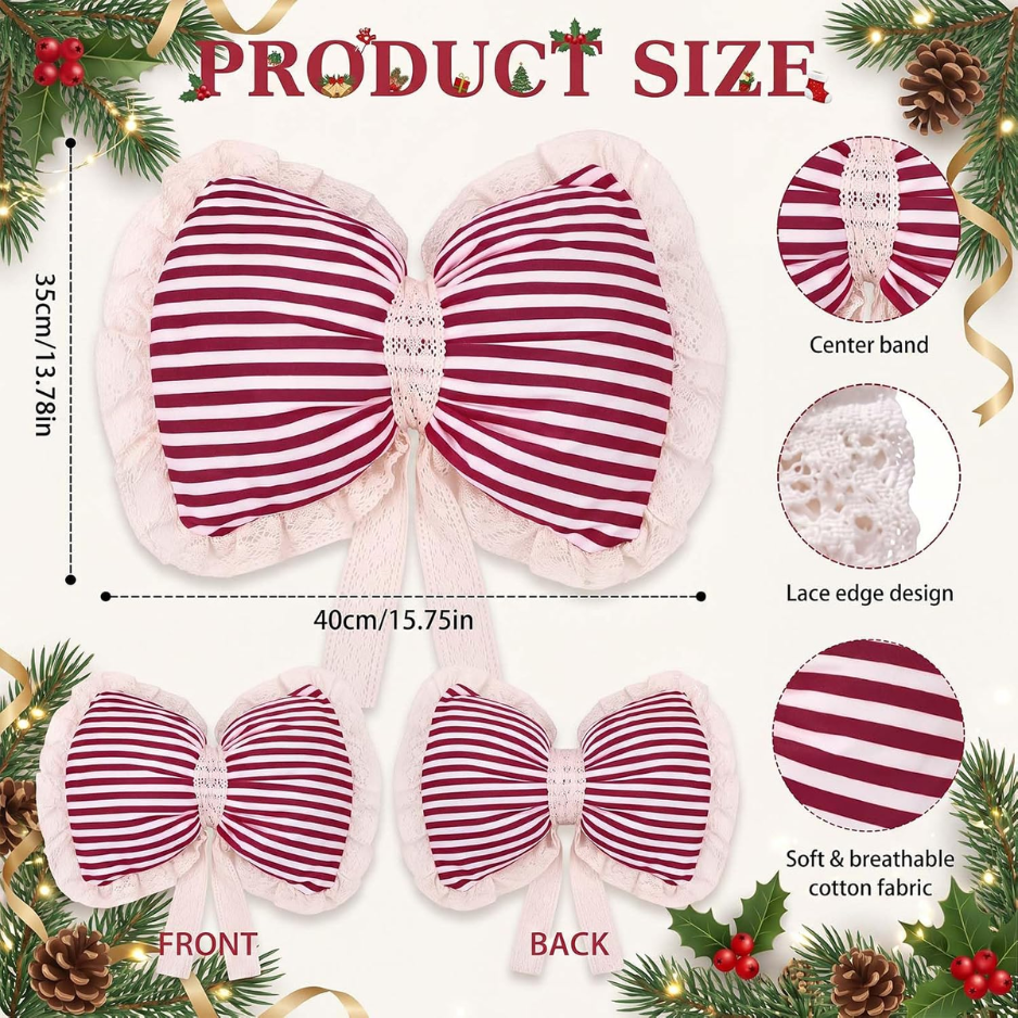 Christmas Bow Throw Pillow Cover, Red & White Striped Decorative