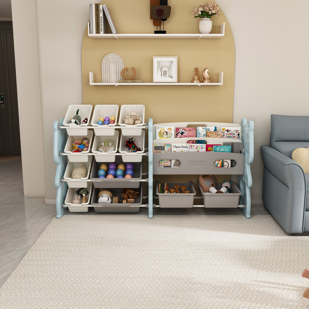 Kids Toy Storage Organizer, Toy Organizer With 2 Tier Bookshelf, Toy