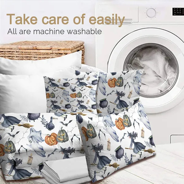8pcs Halloween Comforter Set, Witch Pattern Bed In A Bag Bedding