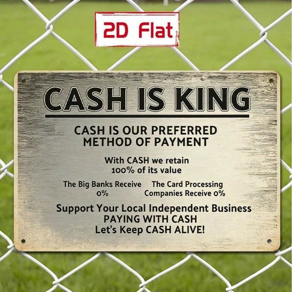 Cash Is King 2D Flat Metal Sign, Wall Decor Plaque Waterproof Outdoor