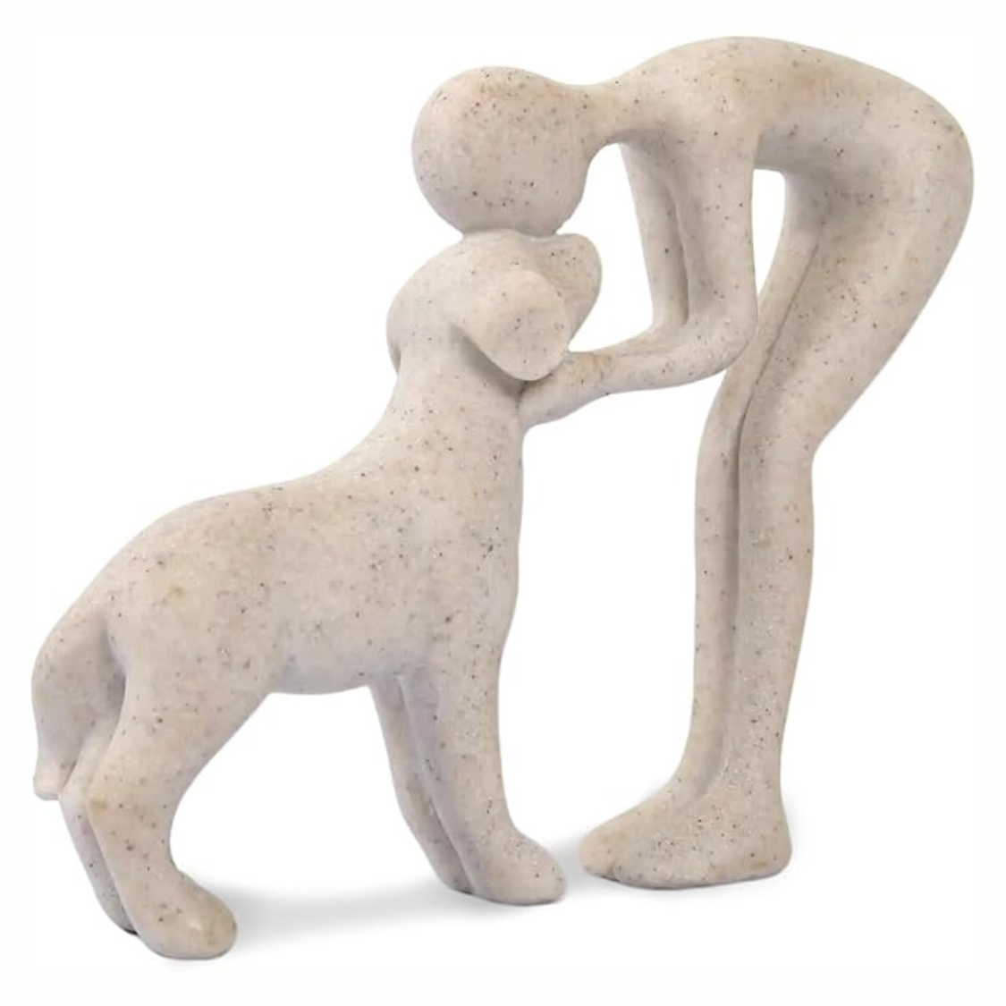 Abstract Person And Dog Head-to-head Figurine, Sandstone-style