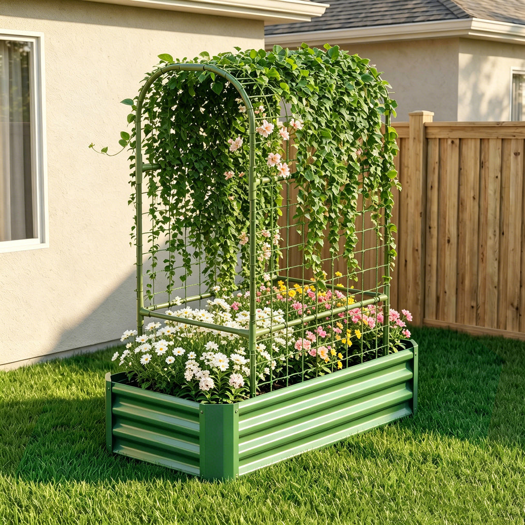 2-in-1 Raised Garden Bed With Trellis - 59" Tall Arch Planter Box