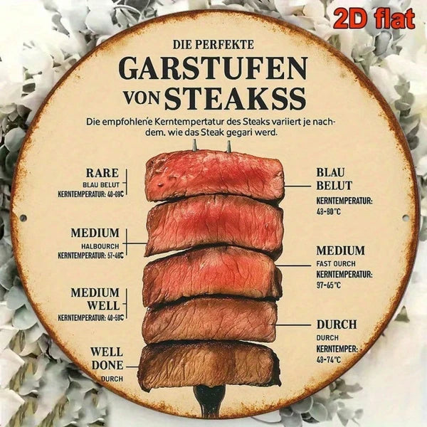 1pc Vintage French/german Steak Doneness Chart, 8x8 Inch Retro Meat