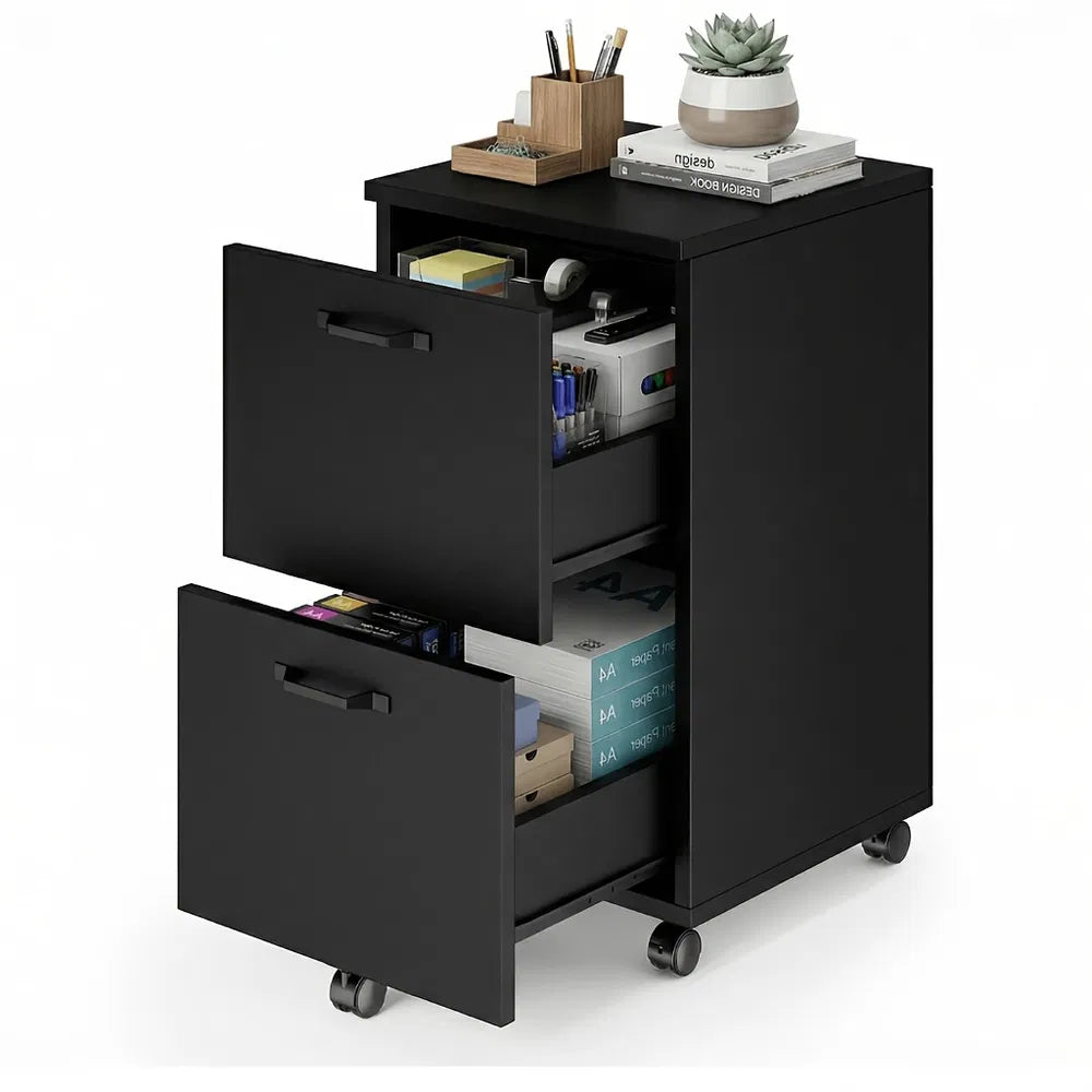 Living Room 2 Drawer Rolling Wood Filing Cabinet With Printer Stand