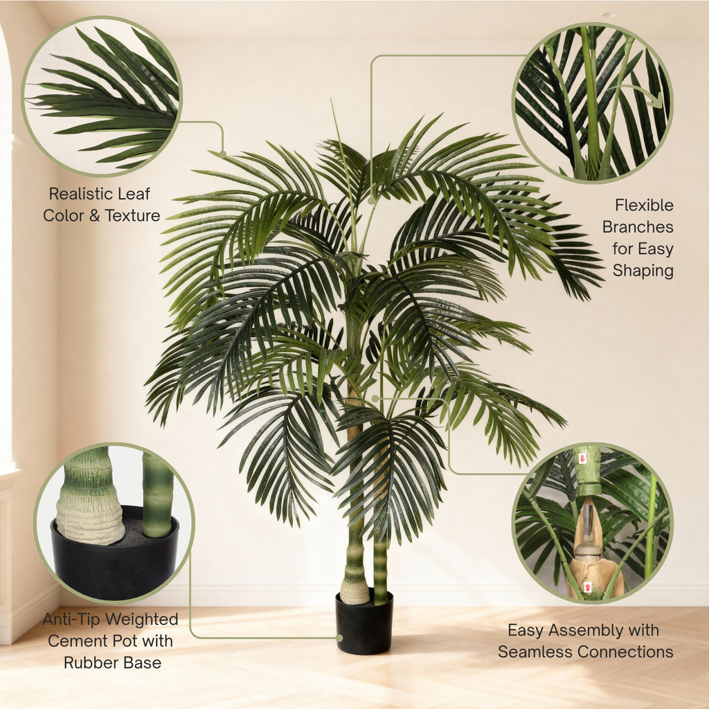 6FT Artificial Palm Tree With Black Plastic Pot, Tropical Fake Plant