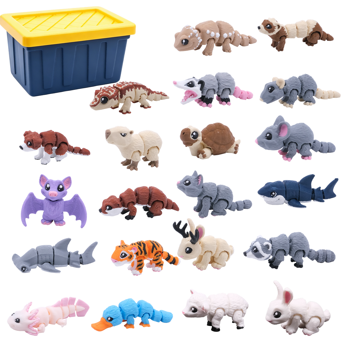 21PCS Mini Animal Figurines Set With Storage Box, 3D Printed
