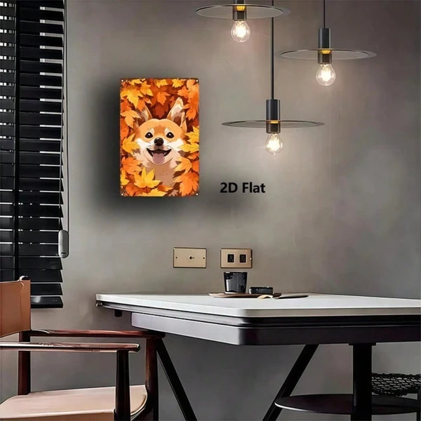 Cute Shiba Inu Metal Sign Autumn Leaves Dog Plaque Sturdy Tin Wall Art