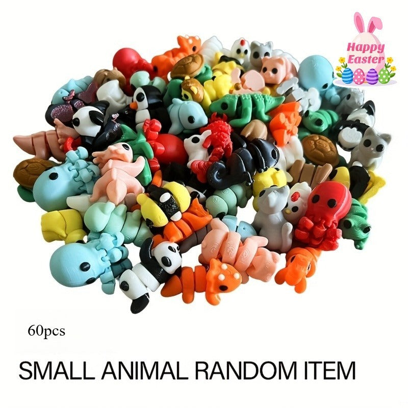 60PCS Random Small Animal Figurine Set, 3D Printed Mini Articulated