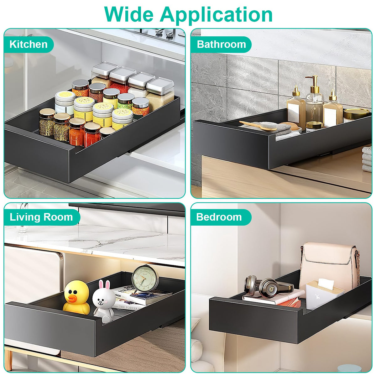 1Pc Pull Out Cabinet Organizer Carbon Steel Slide Out Drawer Storage