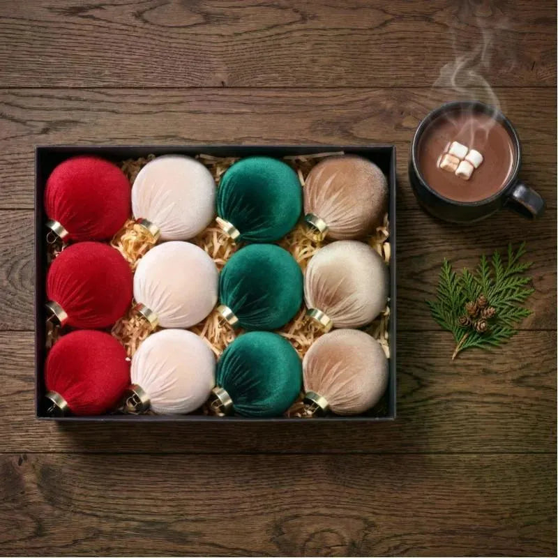 12-Piece Velvet Christmas Ornament Set, 80 mm