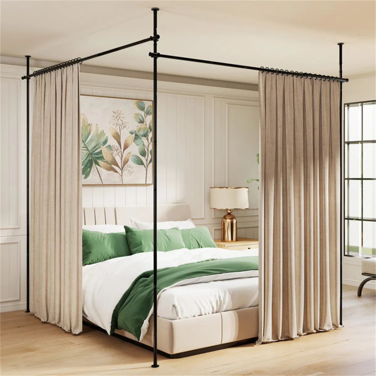Drill-free L-shaped Room Divider Curtain Rod, Adjustable 28"-142"W X