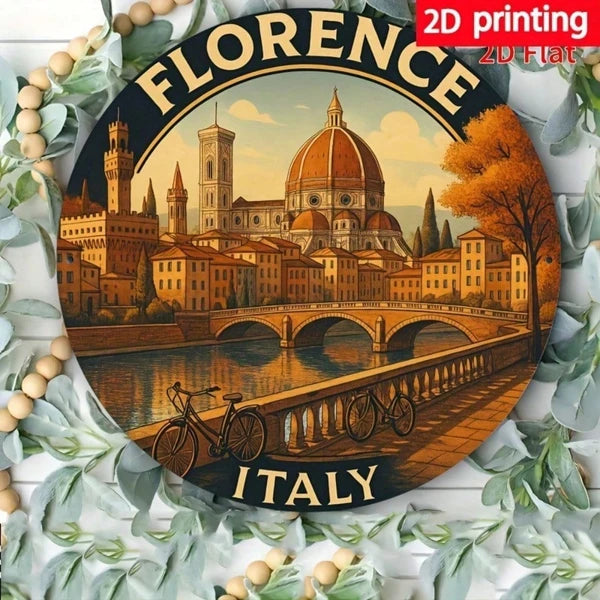 2D Flat Metal Wall Art Florence Italy Cityscape, Vibrant Duomo