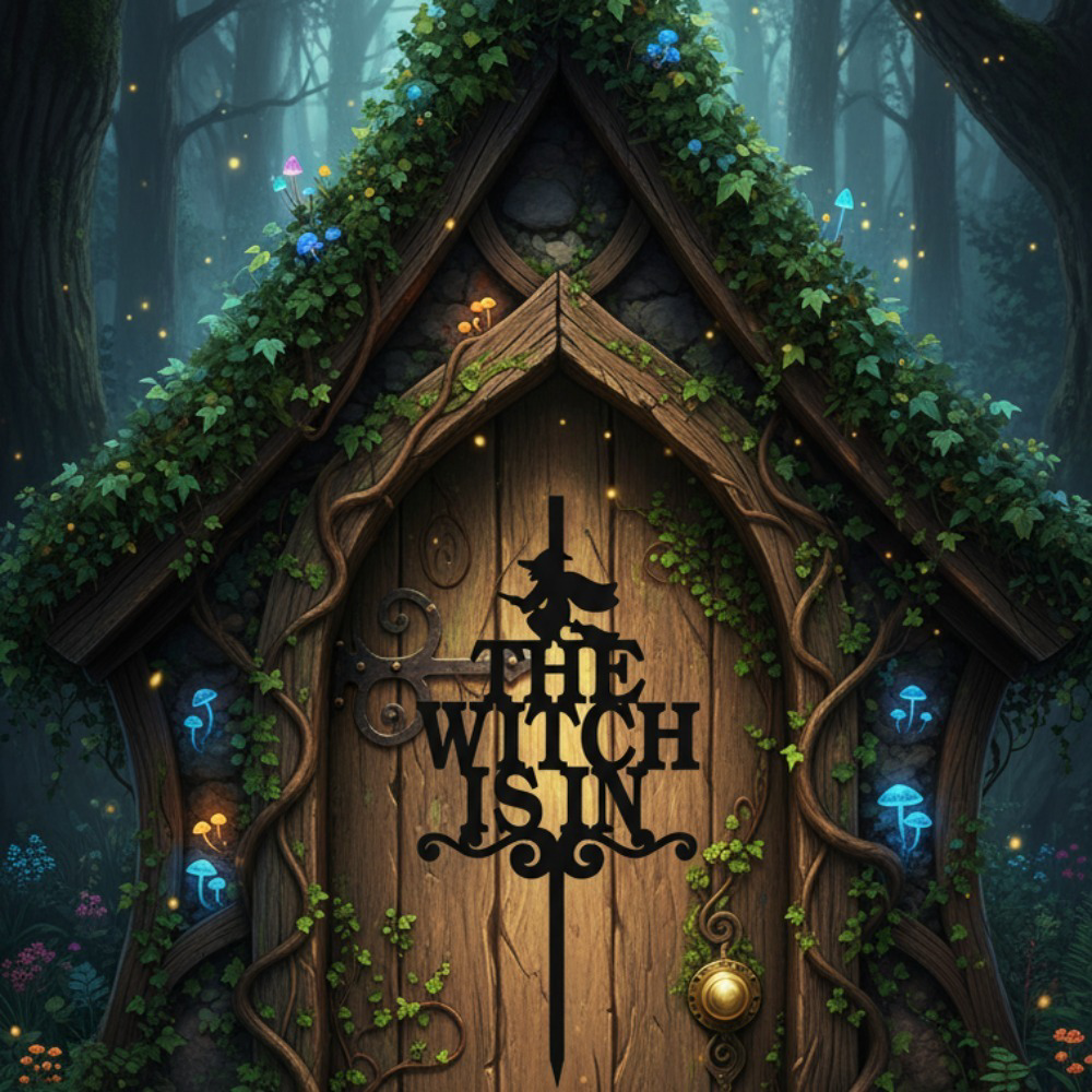 The Witch Is In Wreath Hanger Metal Hook Gothic Spooky Decor For, Front