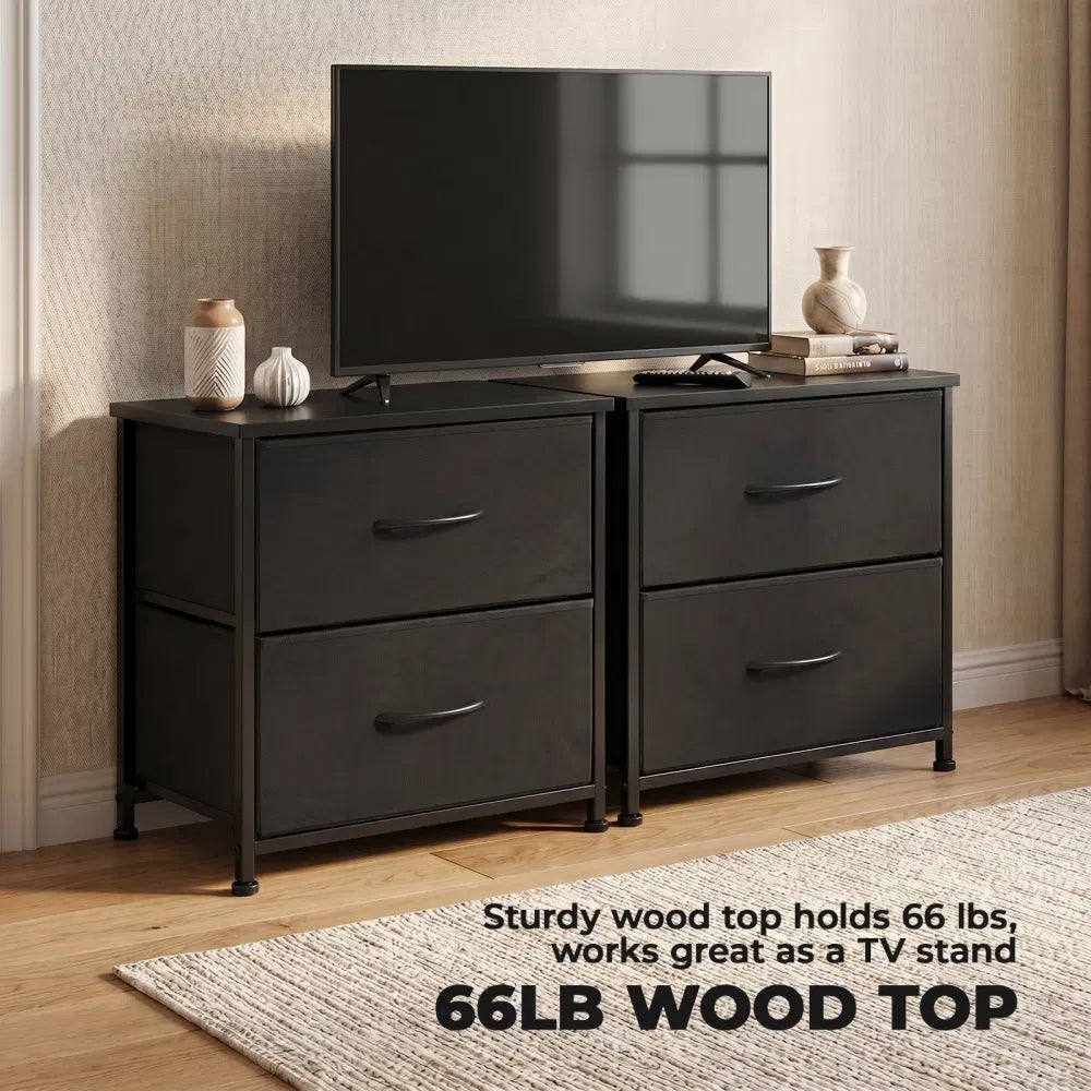2-Pack 2/4-Drawer Dresser With Metal Frame & Wood Top