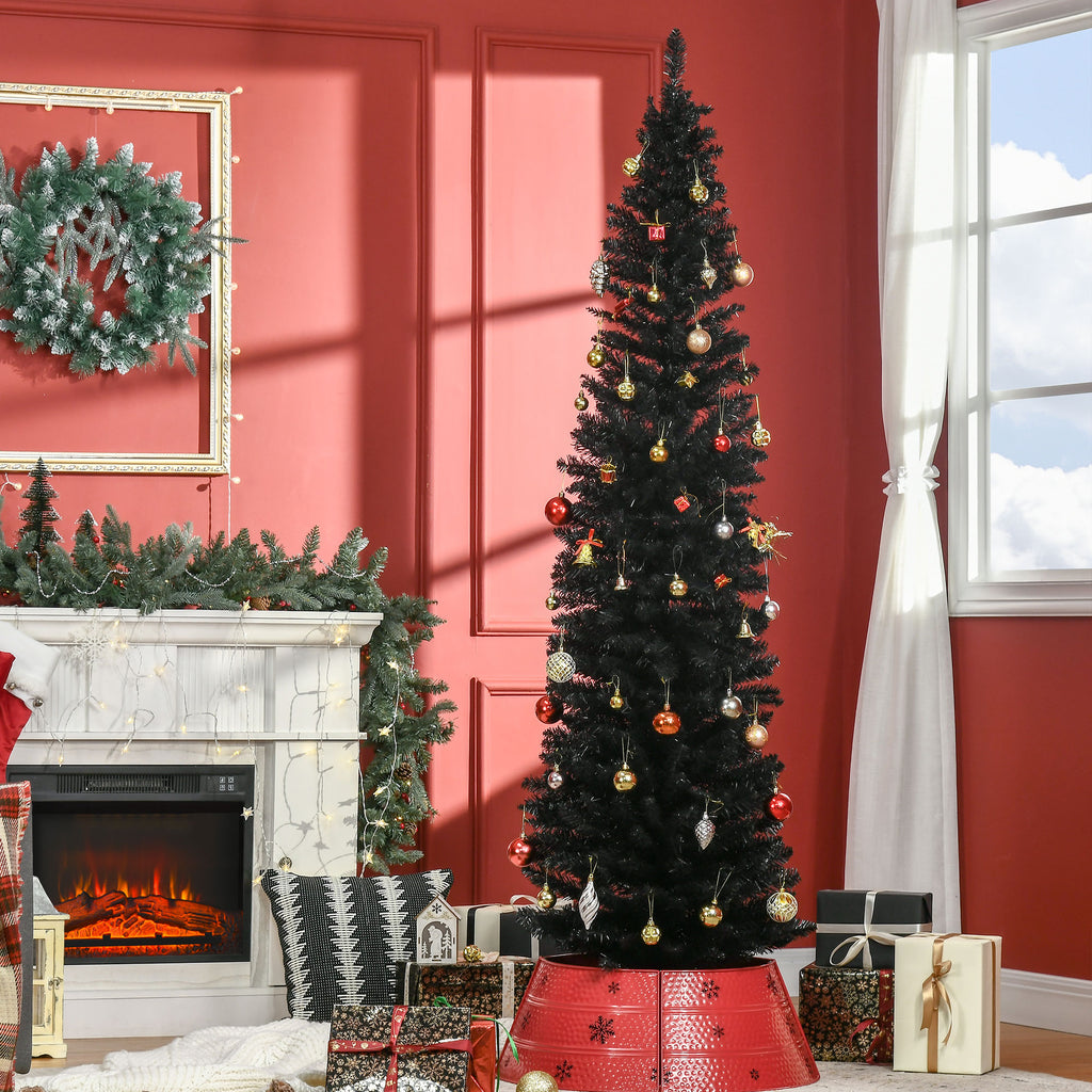 7' Artificial Pencil Christmas Tree, Slim Xmas Tree With 499 Realistic