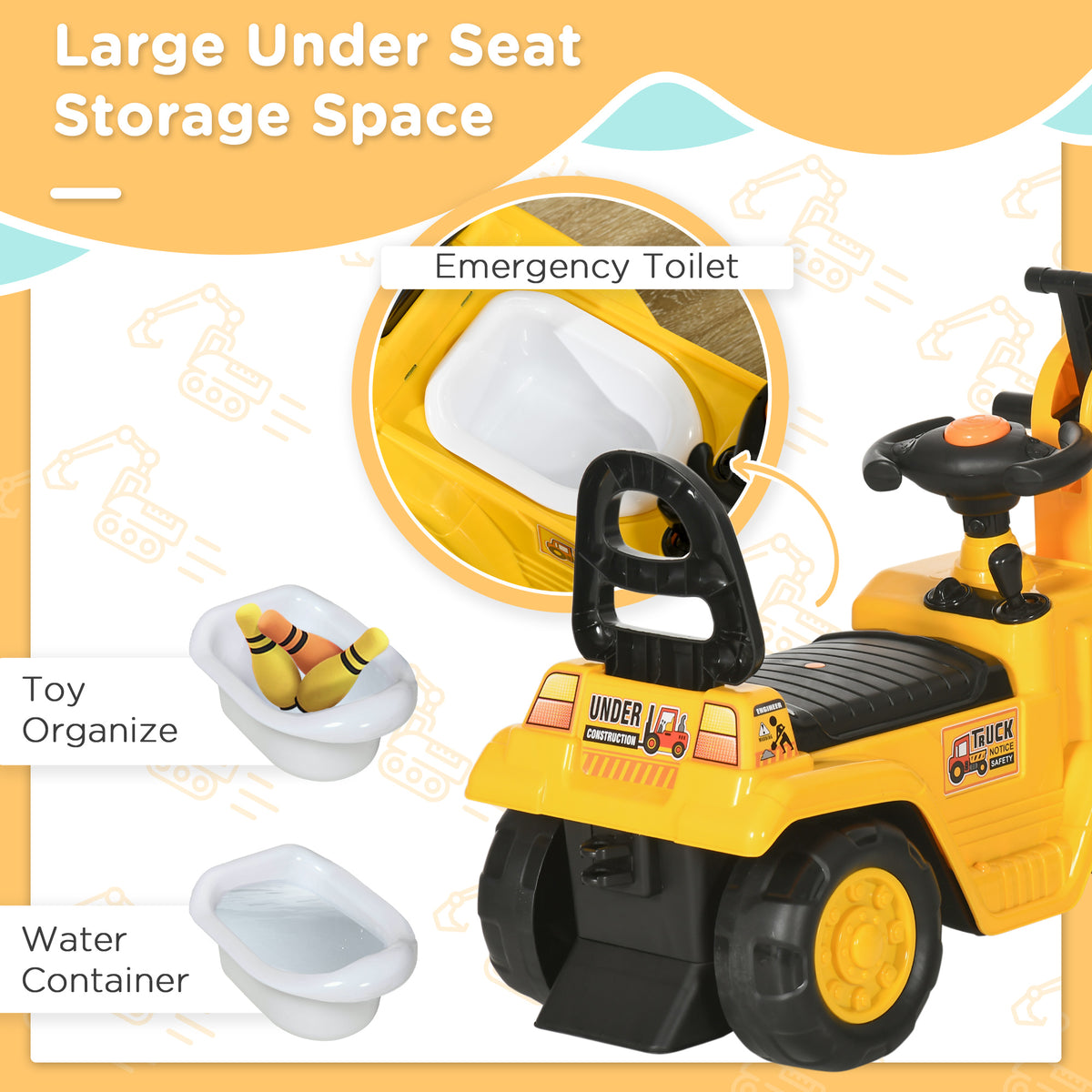 2 In 1 Ride On Toy Digger Tractor Pulling Cart Pretend Play