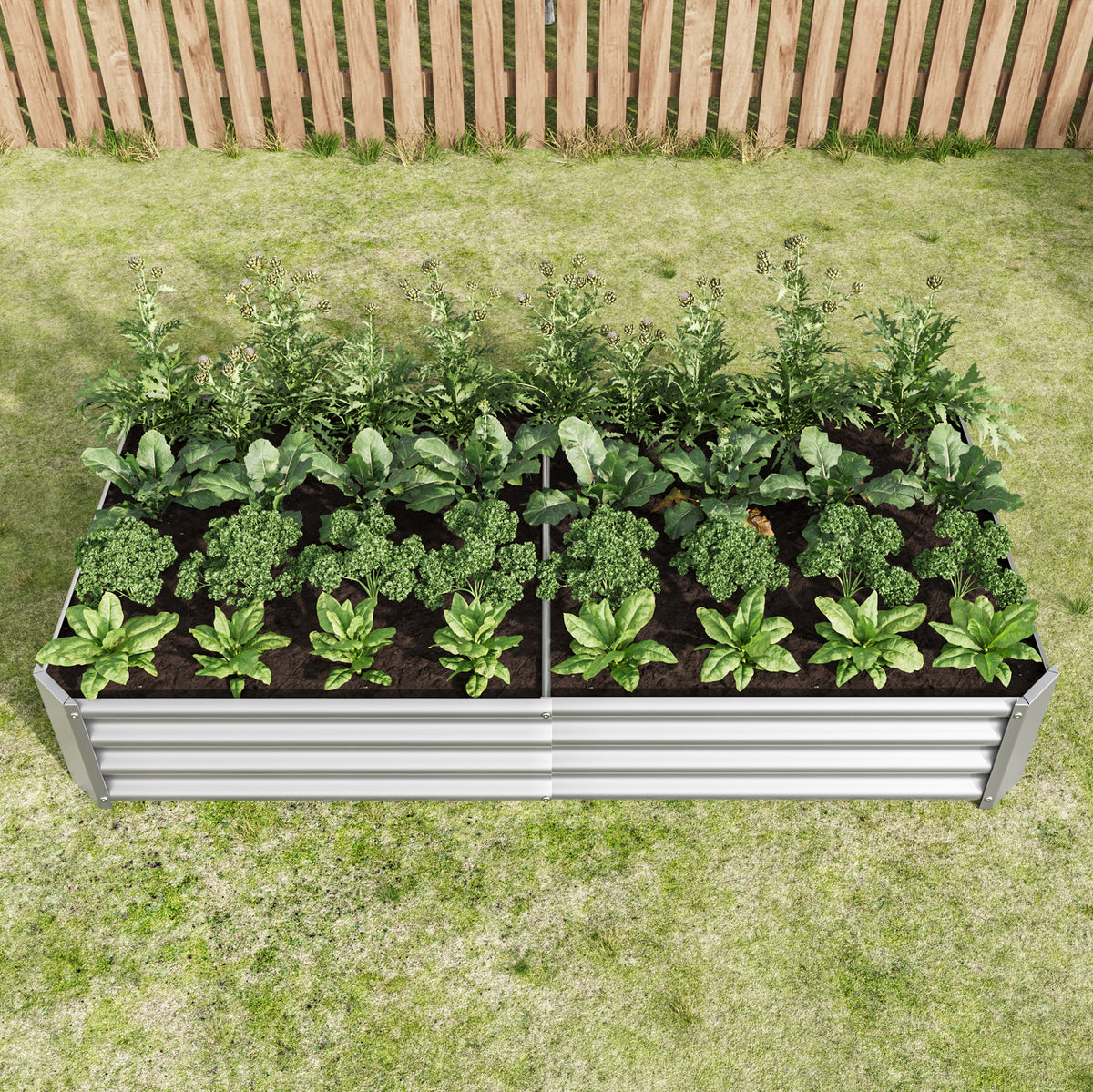 2PCS Silver 6×3×1ft Metal Raised Rectangle Garden Planter Beds