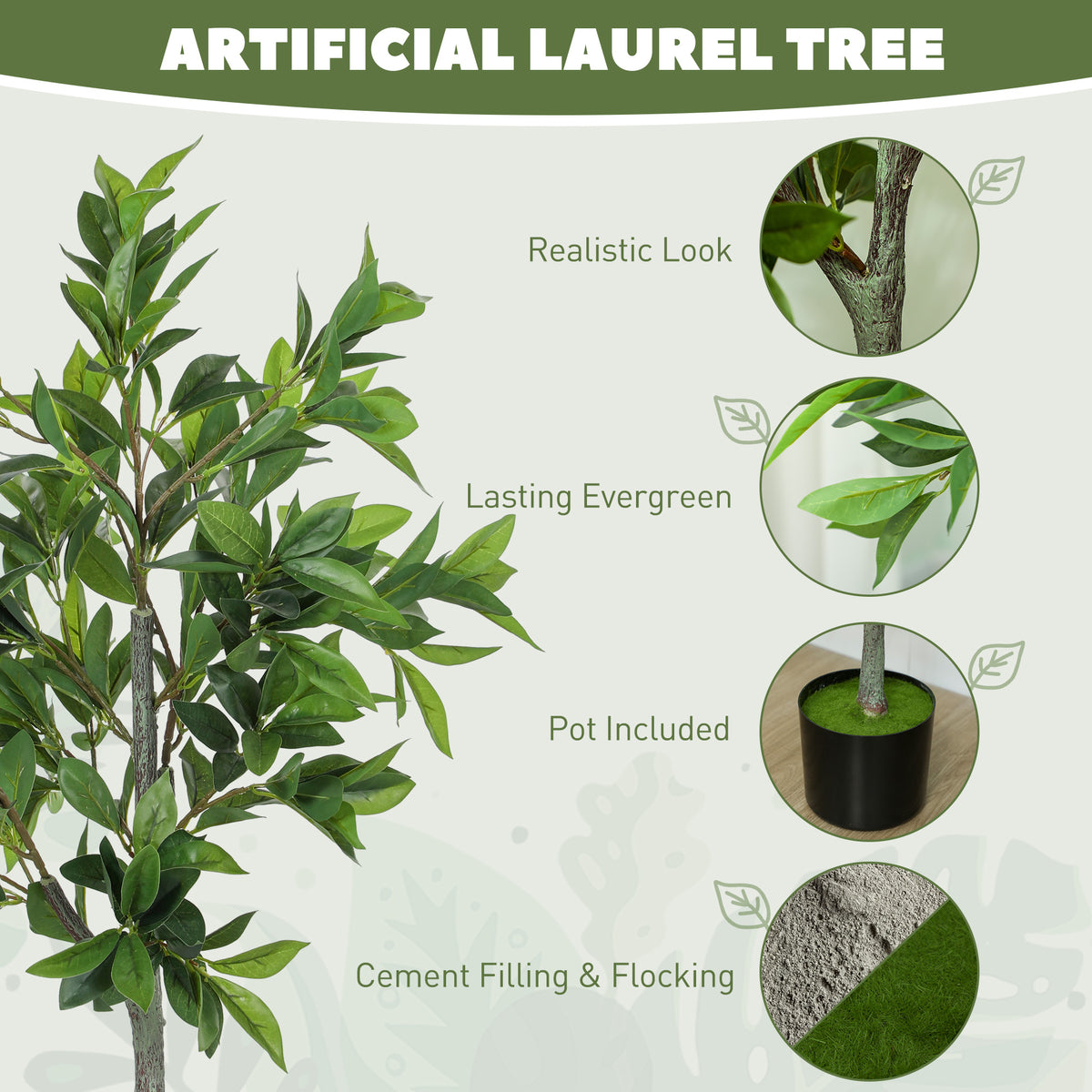 Potted Fake Plant, Lifelike Laurel Artificial Tree With 345 PEVA Leaves