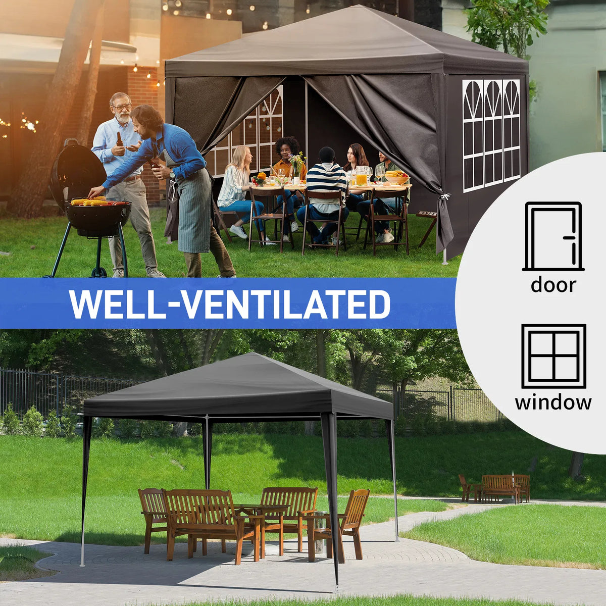 10 10ft Black Outdoor Canopy Gazebo With 4 Removable Side Panels, 2
