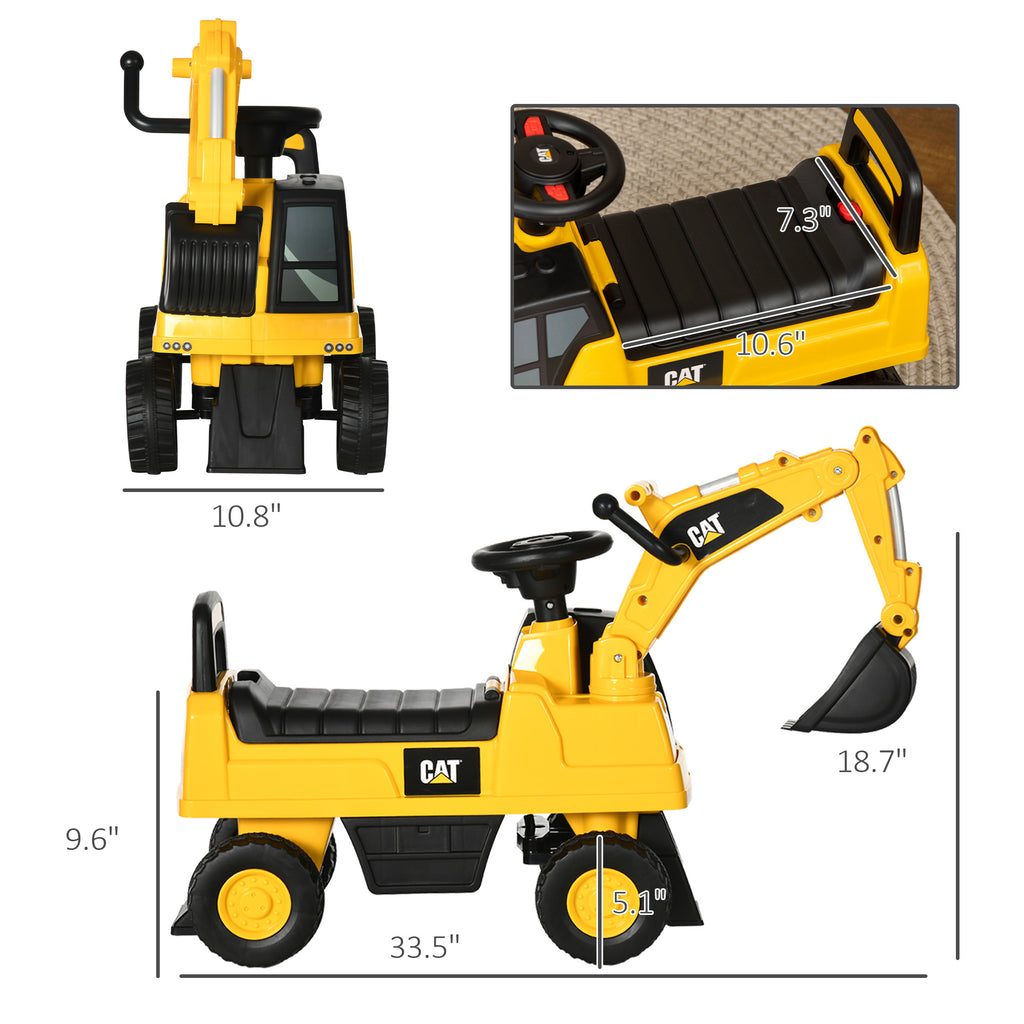Kids Excavator Ride On Toy CAT Licensed With Manual Shovel, Horn