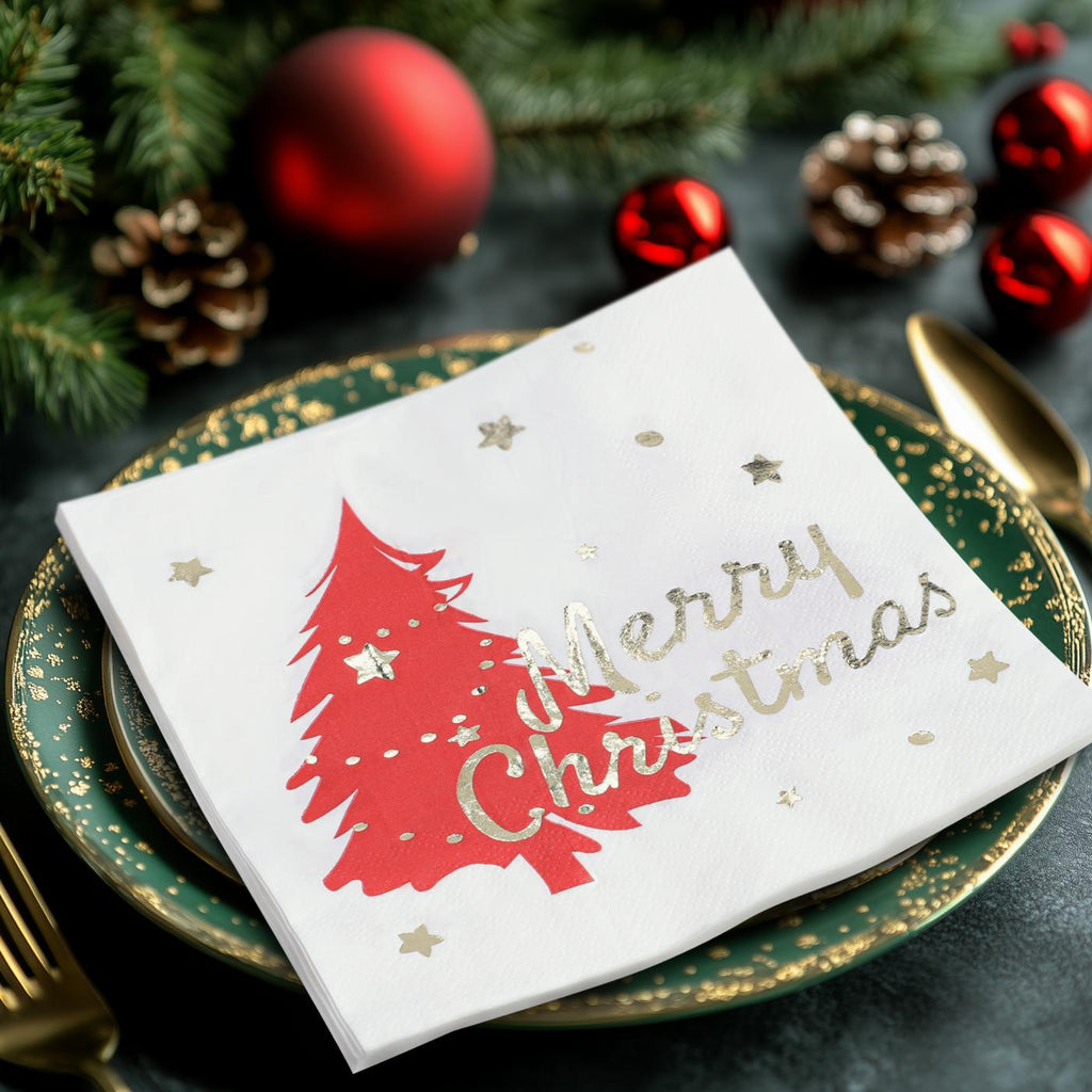 80 Pcs Christmas Napkins, Disposable Printed Xmas Tree Cocktail Napkins