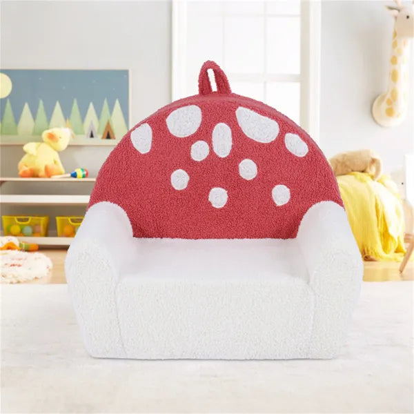 Pink + Beige Kids Sofa, Soft Teddy Fleece Foam Couch With Carry Handle