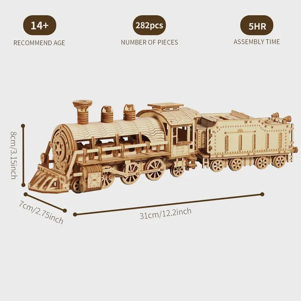 3D Wooden Puzzle Mechanical Train Model Kits Brain Teaser Puzzles