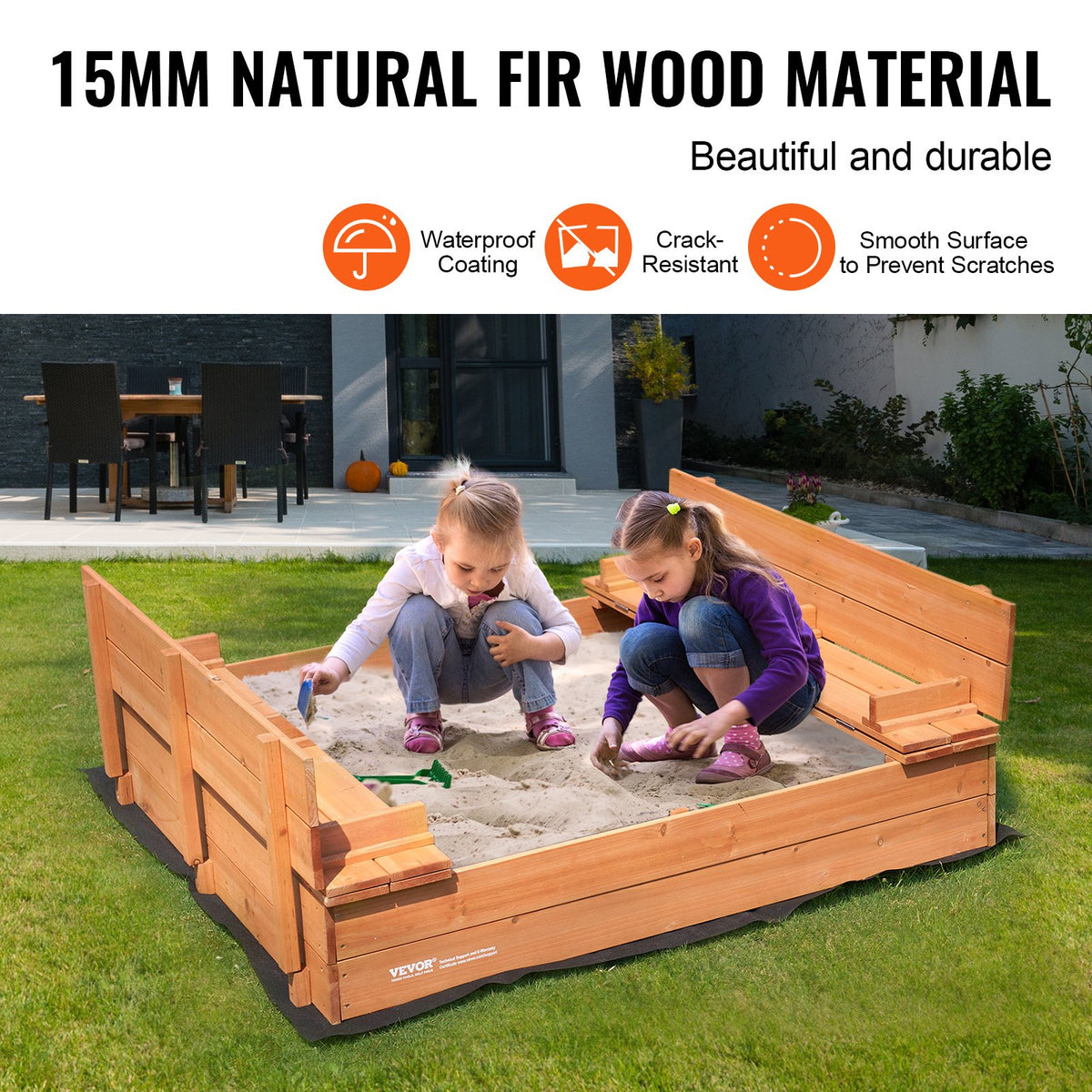 Wooden Sandbox, 52.4 X 47.2 X 16.9 In Sand Box, Sand Pit With Foldable
