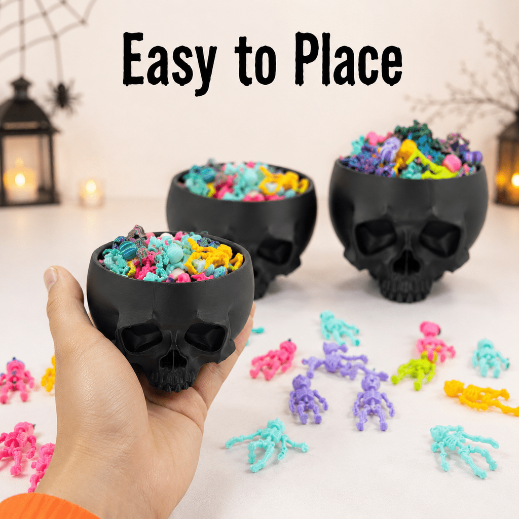 3D Printed Halloween Skull Storage Bowl, Black Gothic Desktop Organizer