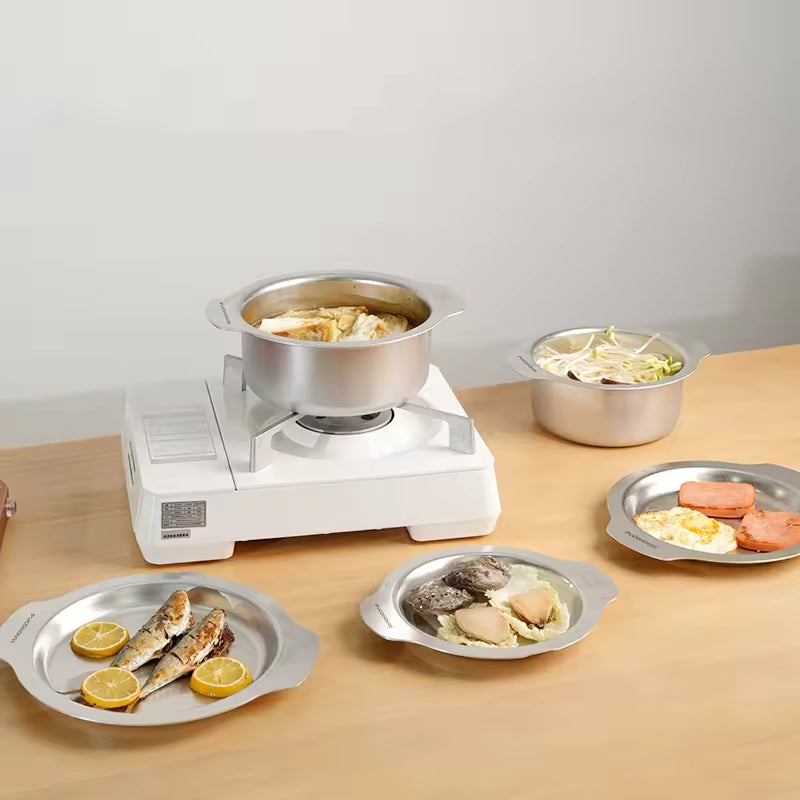 Non-abrasive Stainless Steel Cookware Set With Multifunctional Lids